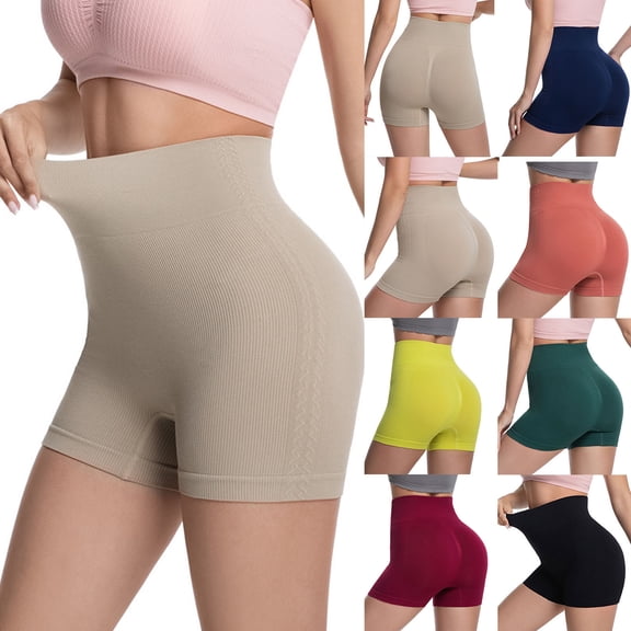 Seamless Leggings Shorts for Women High Waisted Butt-Lifting Rib-Knit Soft Yoga Workout Running Biker Shorts (XL, Khaki)
