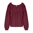 thumbnail image 5 of ClodeEU Women's V Neck Long Sleeve Ruffled Blouse,Casual Loose Fit Boho Tunic Shirt Red,Women's Plus S, 5 of 6