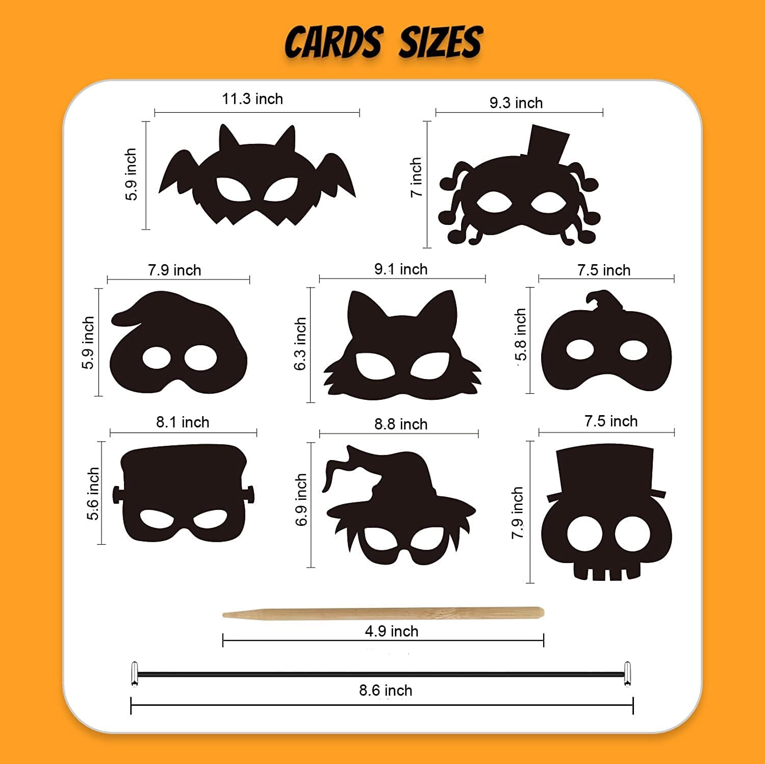 24PCS Scratch Paper Halloween Masks Skeleton Cat Witch Pumpkin Bat Spider Masks DIY Scratch Art Kit for Kids Party Decor Gift
