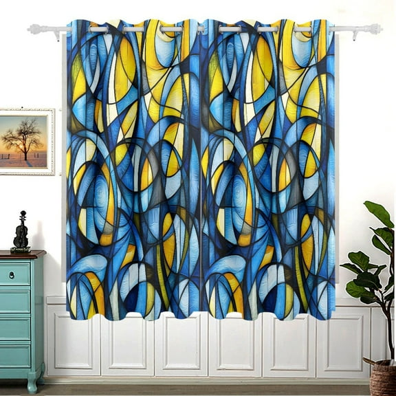 Abstract Blue and Yellow Thermal Blackout Curtains 63x55 Inch 2 Panels Grommet Window Drapes for Bedroom Living Room