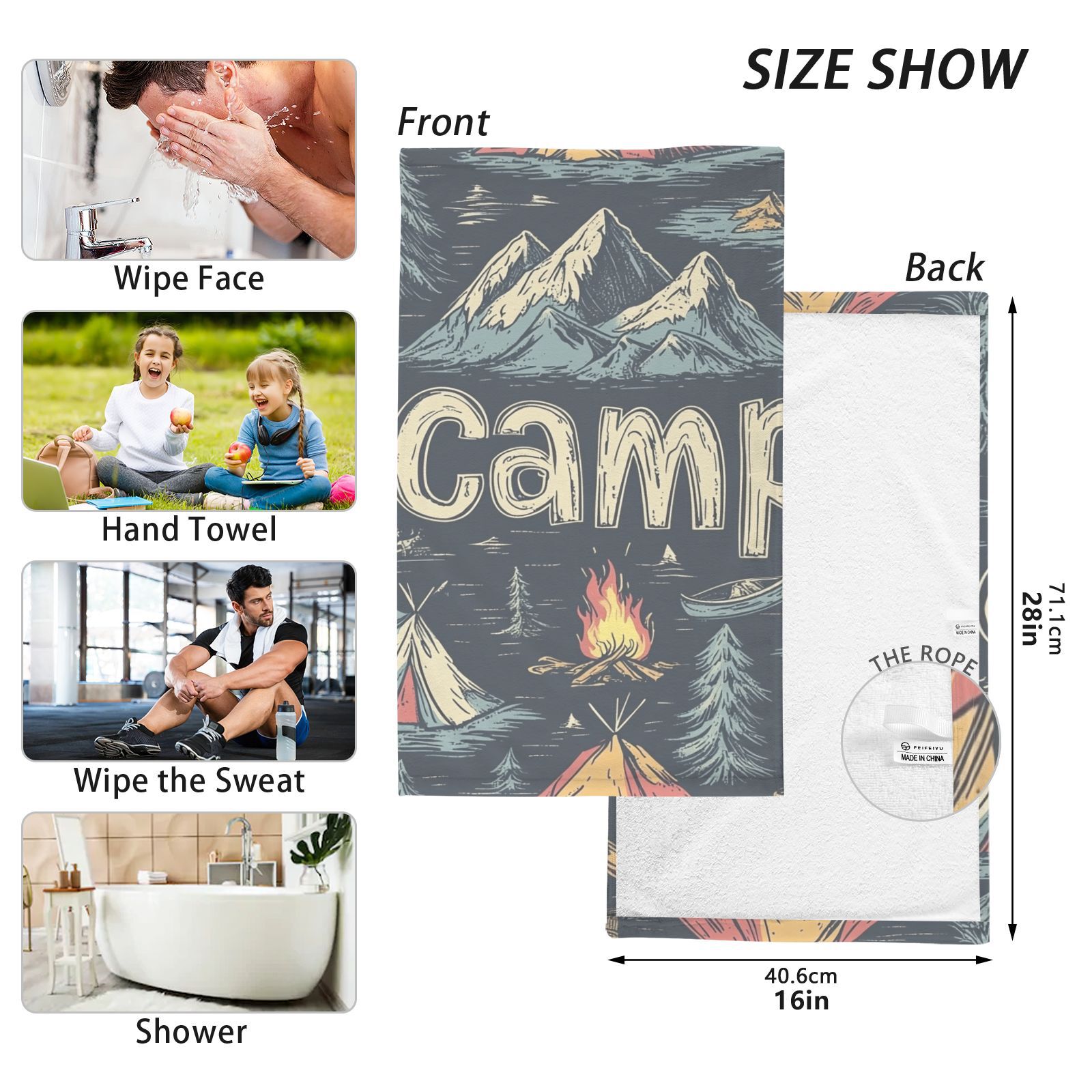 Moutain Camp Hand Towels Cotton Bath Towels Large Face Towels Absorbent for Bathroom 2 Packs