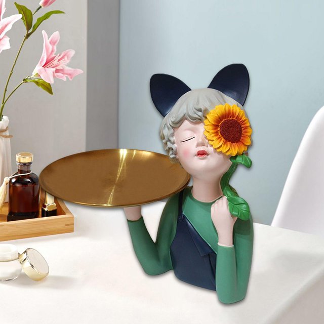 Estatuilla de resina Soporte de almacenamiento de llaves Organizador de dulces de escritorio para decoración para hogar Llaves Teléfono Almacenamiento Verde Macarena Bandeja de almacenamiento de estatuas
