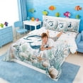 thumbnail image 4 of Manfei Watercolor Whale Underwater Coral Seashell Bedding Comforter Set for Kids Boys and Girls, Nautical Marine Life Print King Bedding Sets, Stars Reversible 7 Pieces, 4 of 6