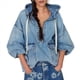 thumbnail image 2 of Sudadera Vaquera con Capucha y Media Cremallera para Mujer, Chaqueta Vaquera, Tops Azul XL, 2 of 10