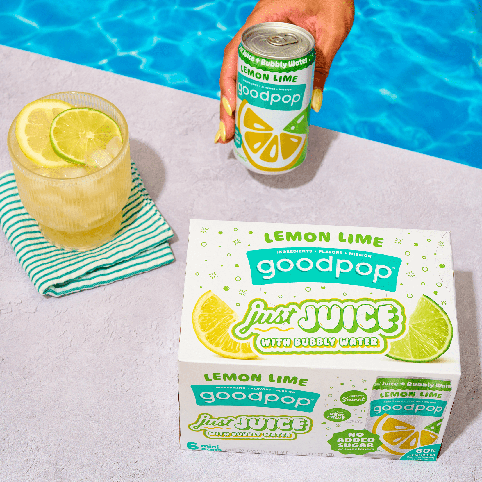 GoodPop Just Juice + Bubbly Water Mini Cans Lemon Lime 7.5 fl oz 6 pk
