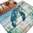 thumbnail image 2 of Coastal Turtle Area Rug 5x7 FT, Non Slip Bedroom Throw Carpet, Nautical Ocean Shells Seaweeds Starfish Washable Soft Floor Carpet Non-Shedding Rug for Dining Room Bedside Classroom Desk, 2 of 9