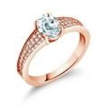 thumbnail image 2 of Gem Stone King 18K Rose Gold Plated Silver Sky Blue Aquamarine Engagement Ring for Women (1.68 Cttw, Oval 8X6MM, Gemstone March Birthstone, Size 6), 2 of 4