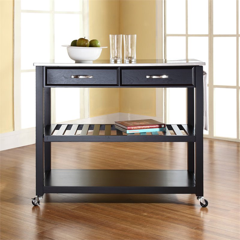 Crosley 2 Drawer Stainless Steel Top Kitchen Cart In Black