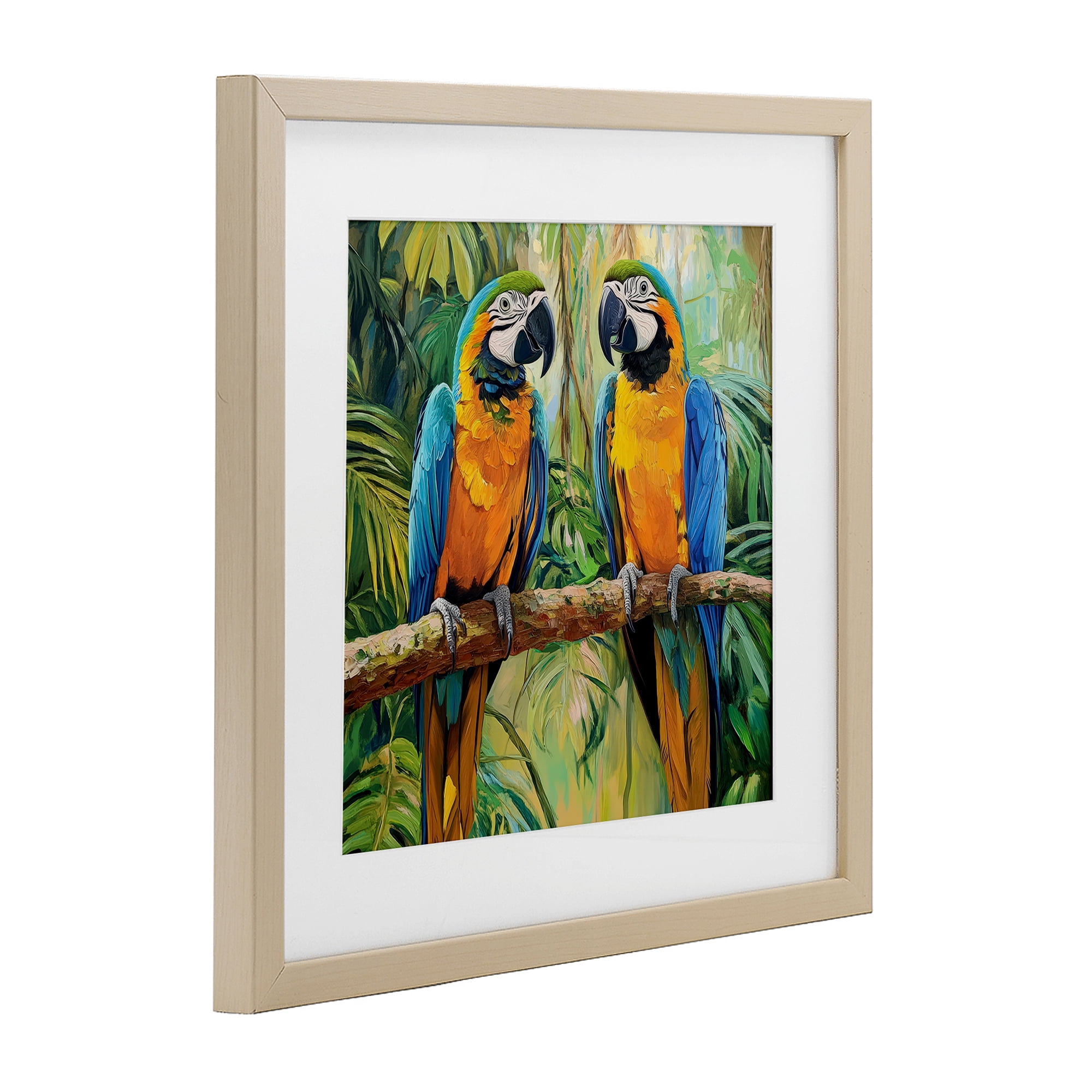 Stupell Industries Two Macaws Among Foliage Birch Framed Print Under Glass, design by Petal Prints Design