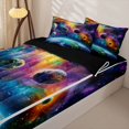 thumbnail image 3 of Erosebridal Cosmic Planet Pattern Zipper Full Size Comforter Sets with Fitted Sheet and 2 Pillowcases,Vibrant Nebula Galaxy Print Zipper Bedding Set,Purple Orange Teal,Black Reversible, 3 of 6
