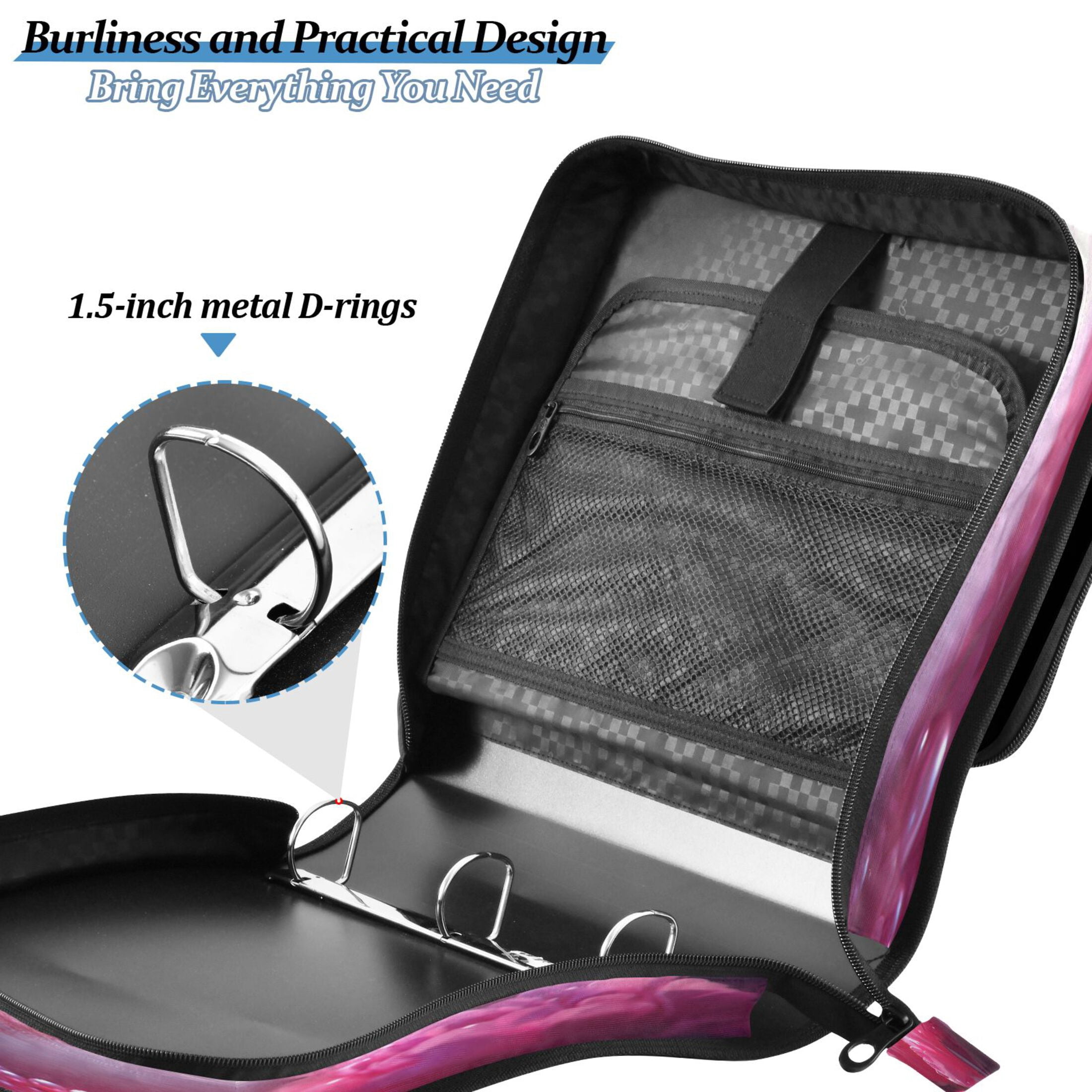 YAZAOO Zipper Binder trapper keeper Documents Organized Design Sleeping Fox Pink Flowers Pearls Printed