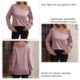 thumbnail image 4 of Jersey de mujer con hombros descubiertos, manga larga, color puro, sudadera, blusa para otoño invierno, rosa, M, 4 of 5