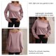 thumbnail image 4 of Jersey de mujer con hombros descubiertos, manga larga, color puro, sudadera, blusa para otoño invierno, rosa, L, 4 of 5