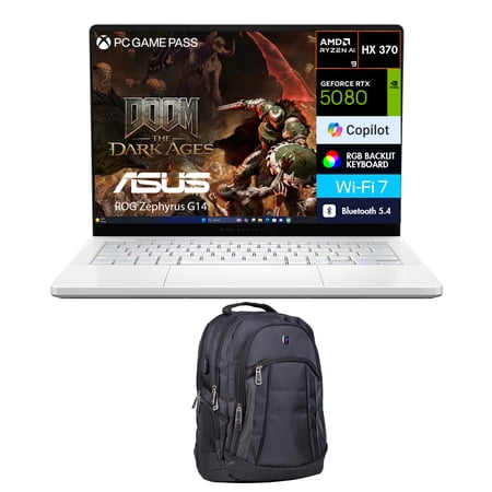 ASUS ROG Zephyrus G14 AI Gaming Laptop 14.0in 2.8K (AMD Ryzen AI 9 HX 370, NVIDIA GeForce RTX 5080 16GB, 32GB LPDDR5X, 2TB SSD, Win 11 Home) w/Premium Backpack