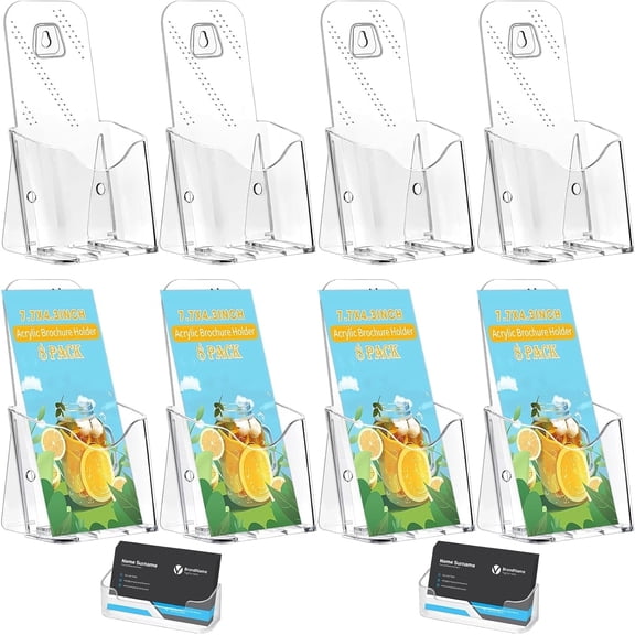 Fabulas Acrylic Brochure Holder, Fabulas 8 Pack Plastic Literature Holder Clear Pamphlet Display Stand 7.7x4.3 inches, Table Flyer Holder for Organizer Magazine, Booklets, Menu