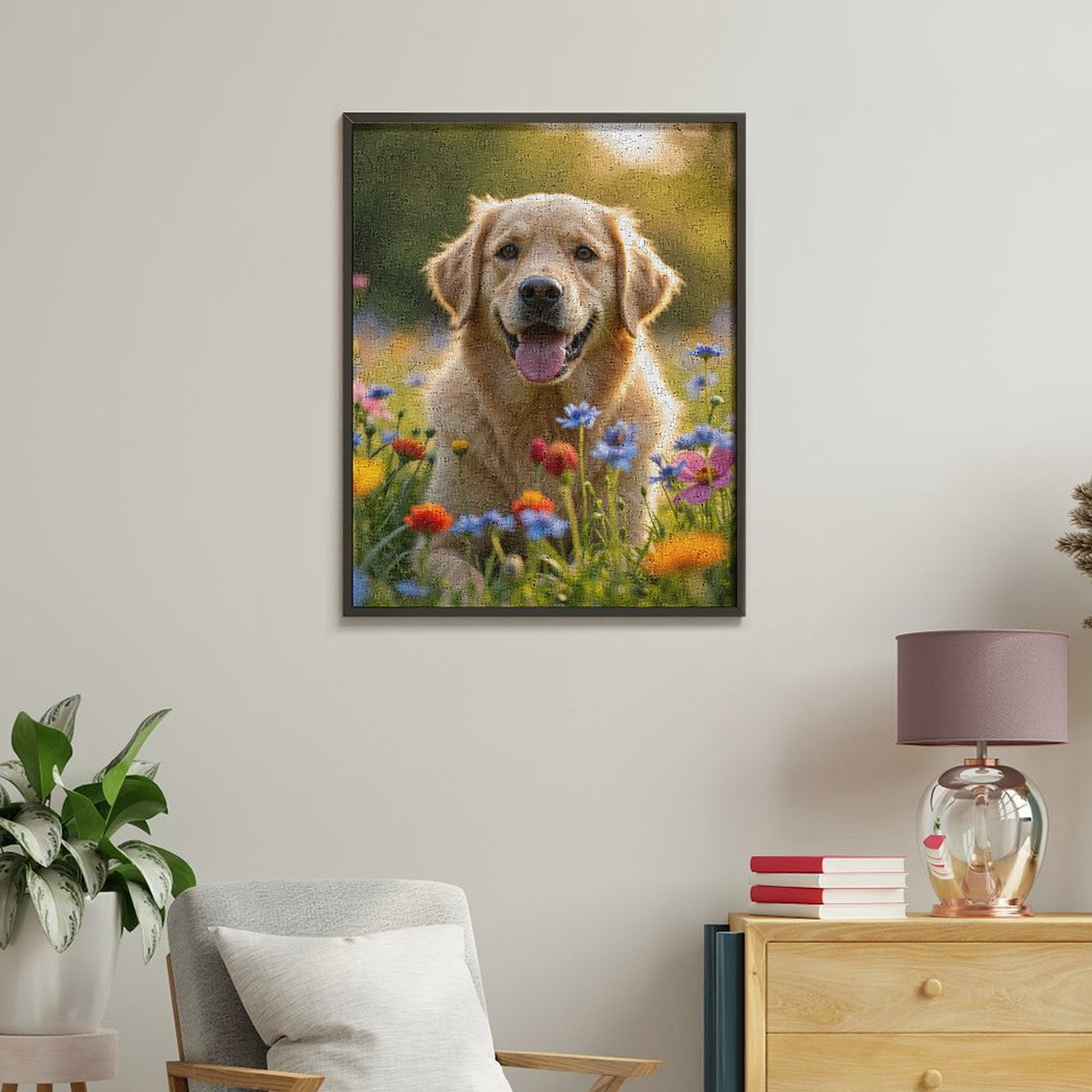 Paint by Numbers Kit for Adults, Golden Retriever In Blooming Meadow Paint by Numbers, Easy Paint by Numbers Kit for Adults Beginner, DIY Adult Paint by Number Kits on Canvas, Home Decor
