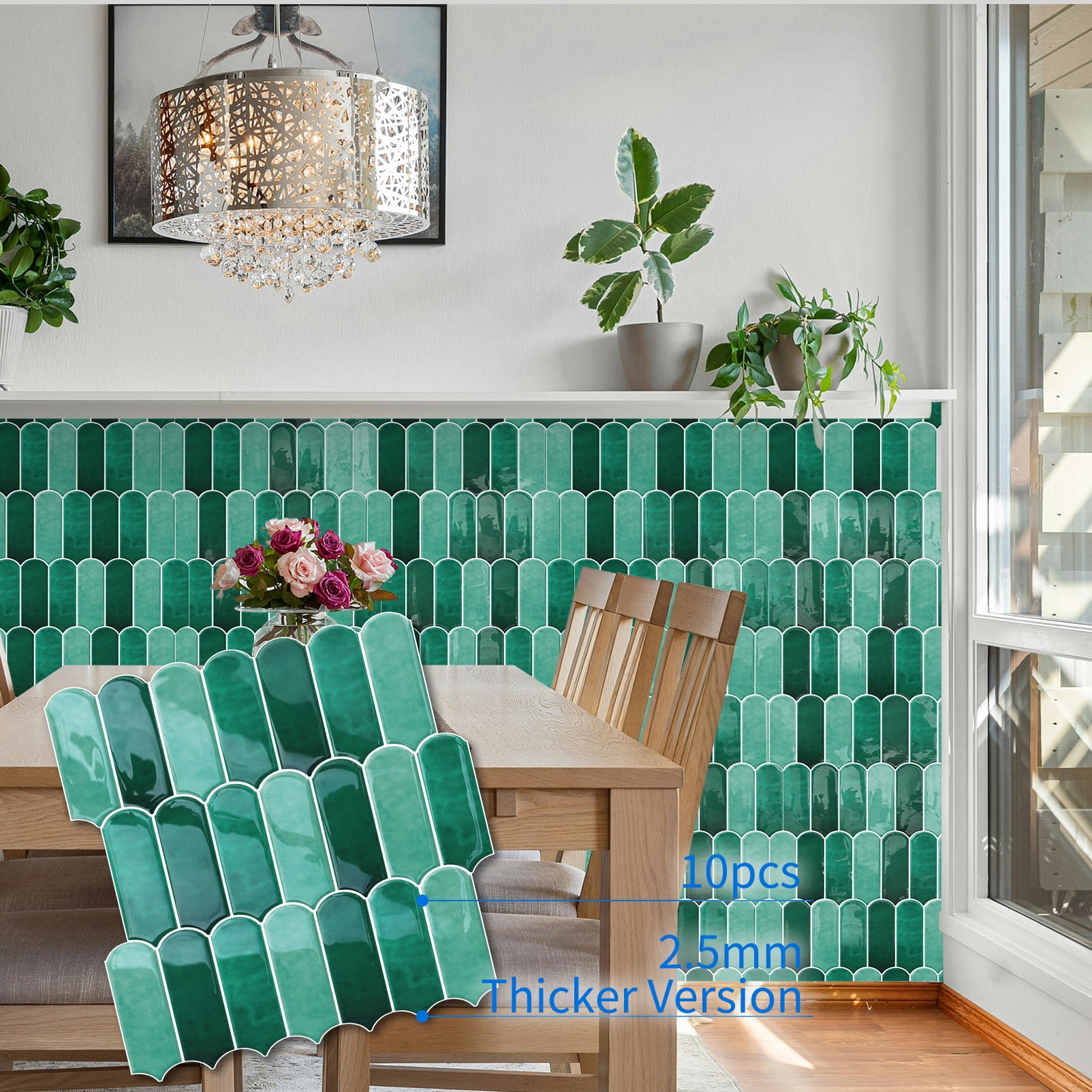 DEWOO 10-Sheet Upgraded Thicker Peel and Stick Kitchen Backsplash Tiles,Waterproof Self-Adhesive Vinyl Wall Tile Fish Scale Mosaic Design,for Bathroom,Fireplace and RV(Blue,12"×12")