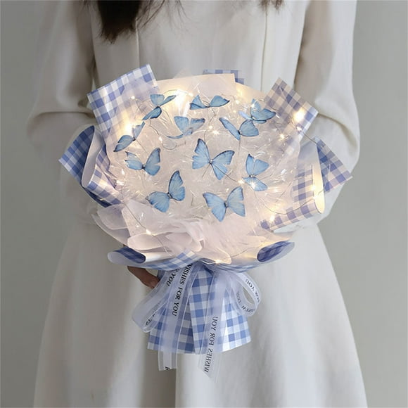 Dvkptbk Valentines Day Decor New 11Pc Butterflies Flower Bouquet Gift Set with Led Light Great Gift Ideas for Valentine's Day, Birthday, Anniversary, Engagement Valentines Day Gifts on Clearance