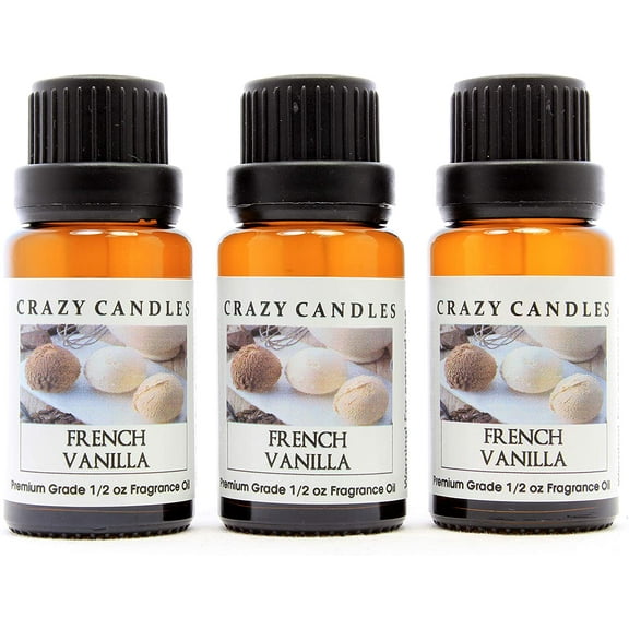 Crazy Candles French Vanilla (Made in USA) 3 Bottles 1/2 FL Oz Each (15ml) Premium Grade Scented Fragrance Oil