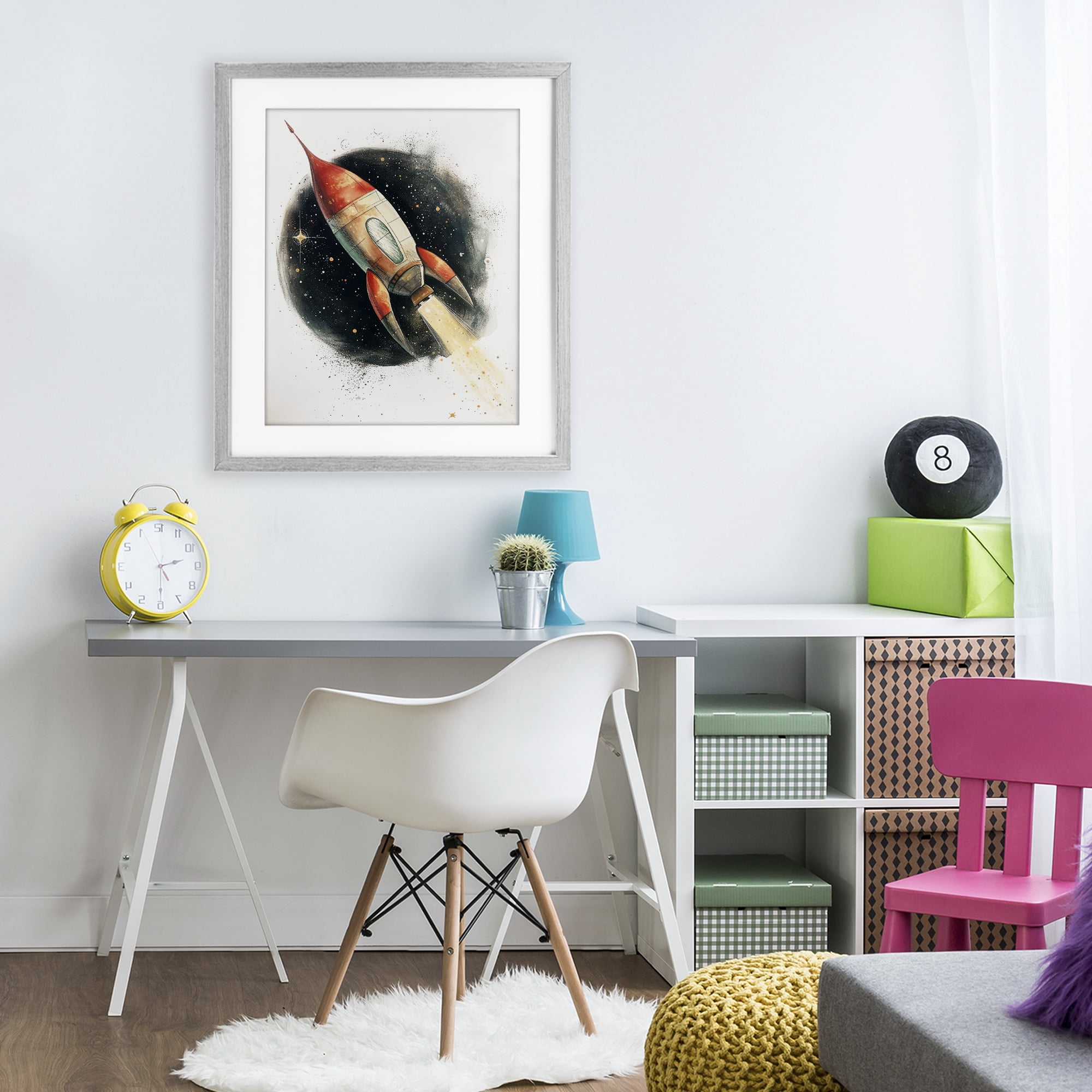 Stupell Industries Journey To Space Rocket Gray Framed Print Under Glass, design by Ray Powers