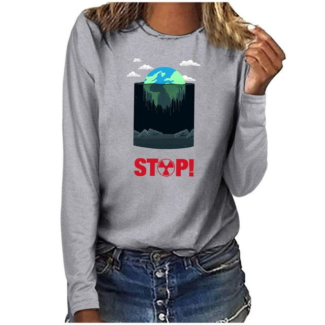 RKSTN Sweat-Shirt pour Femmes Mode Automne Léger Couleur Unie Manches Longues Col Rond Imprimé Pollution Marine