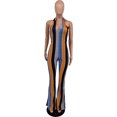 thumbnail image 4 of Faithtur Women Rompers, Stripe Tied Halter Neck Backless Flared Jumpsuit, 4 of 10