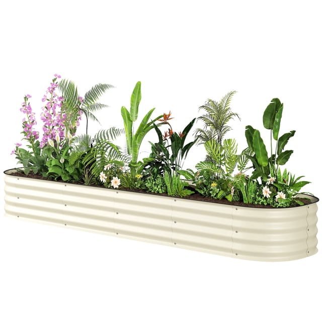Cream White Galvanized Raised Garden Bed Kit - 94.5" Metal Planter Box with Safety Edging for Patio, Balcony & Garden - Weather-Resistant & Easy Assembly