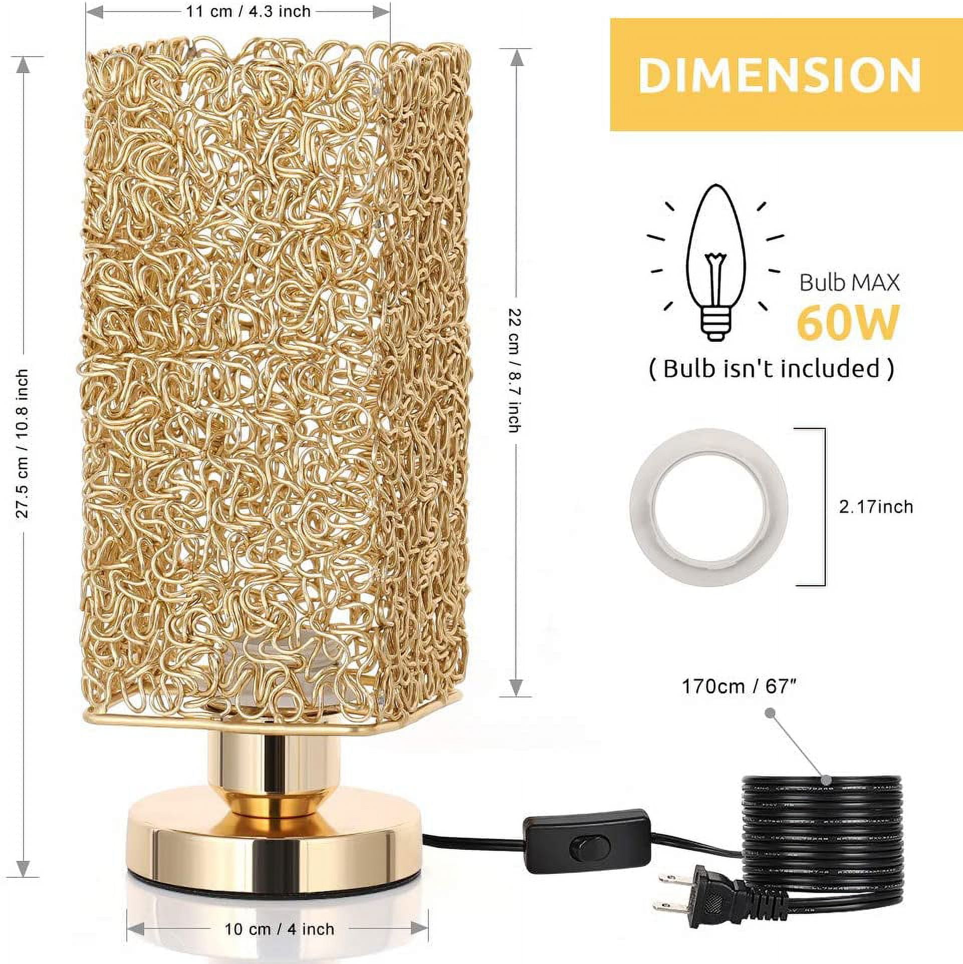 Gold Modern Nightstand Lamp with Square Wiring Shade
