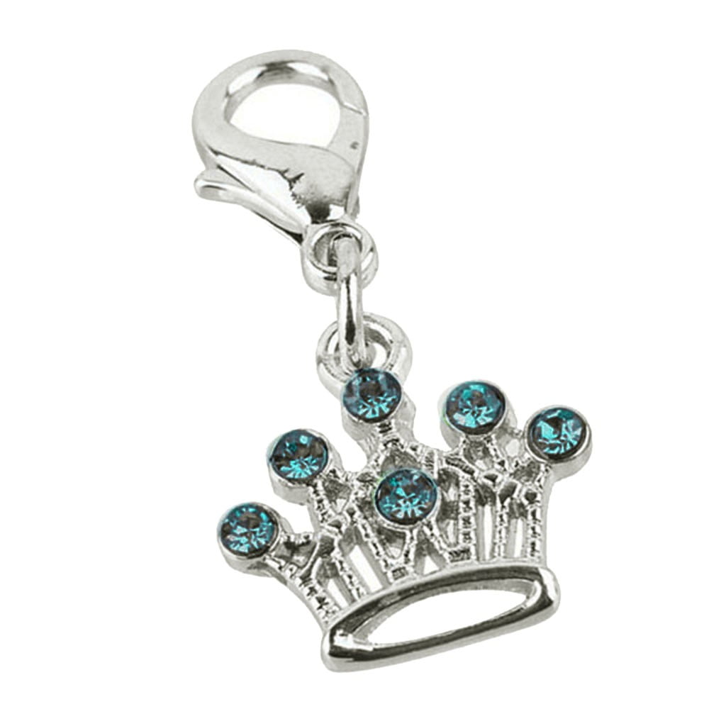 Diamante Crystal Crown Dog Cat Charm Silver Bling Rhinestone Pet Clip on New 