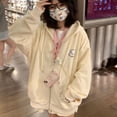 thumbnail image 4 of Unir Women's Kawaii Pastel Layering Zip Hoodie Scattered Cartoon Star Embroidery Oversized Drawstring Pocket Long Sleeve Casual Sweatshirt Jacket Top 1PC M-XXL Plus Size Friendly, 4 of 4