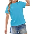 thumbnail image 2 of Girls Solid Color Summer Short Sleeved Casual Shirt Children Kids Round Neck Tee Tops for 5-14 Years, 2 of 6