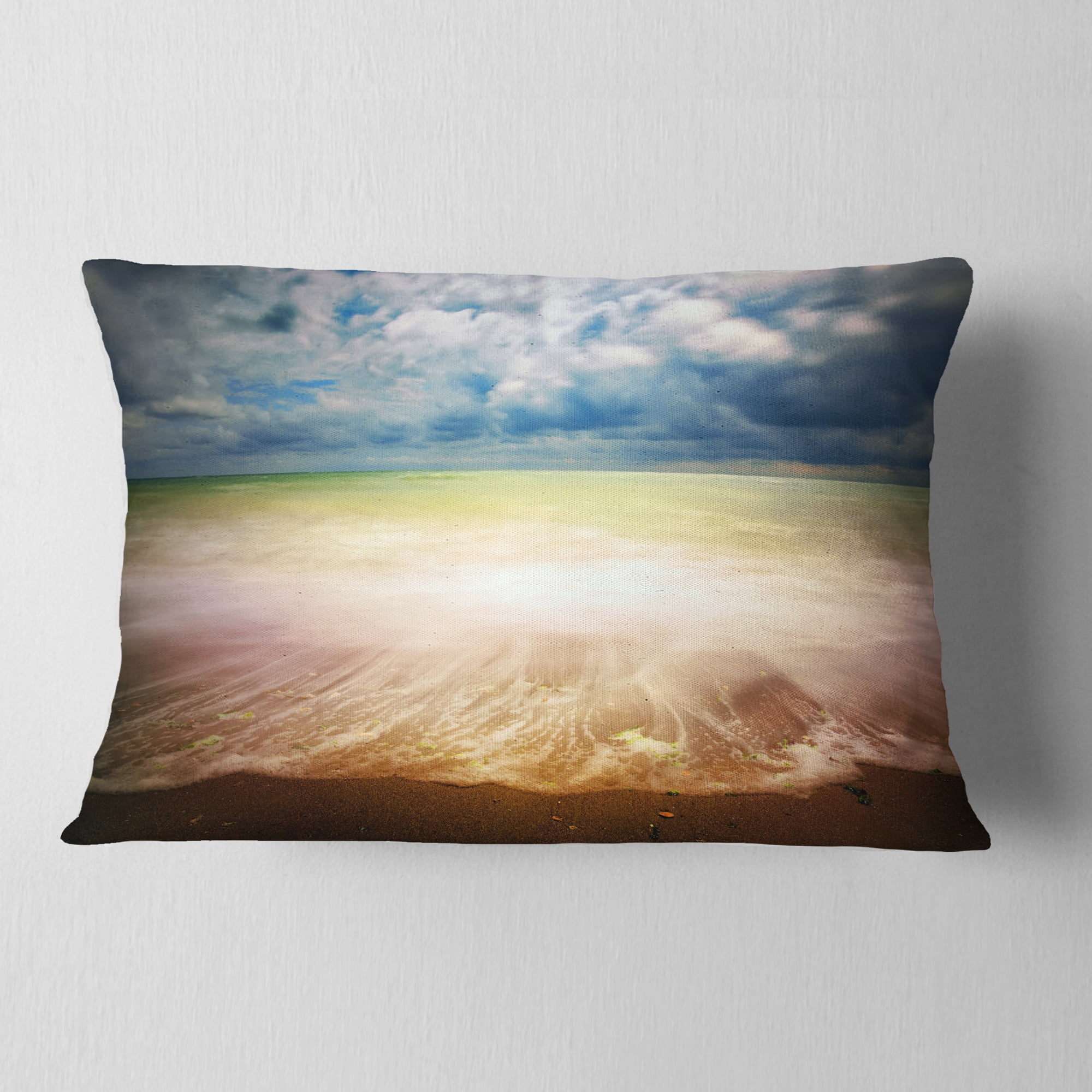 Designart Exotic Beach on Cloudy Summer Day - Seashore Throw Pillow - 12x20
