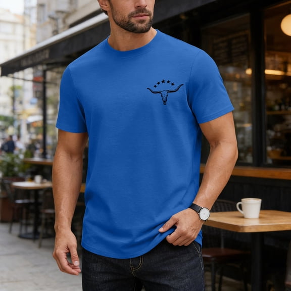 Gamivast Cotton Tees Men Bull Skull Print Crew Neck Short Sleeve Regular Fit Graphic Tees Workout Soft Casual Shirts Daily Street Wear outfits