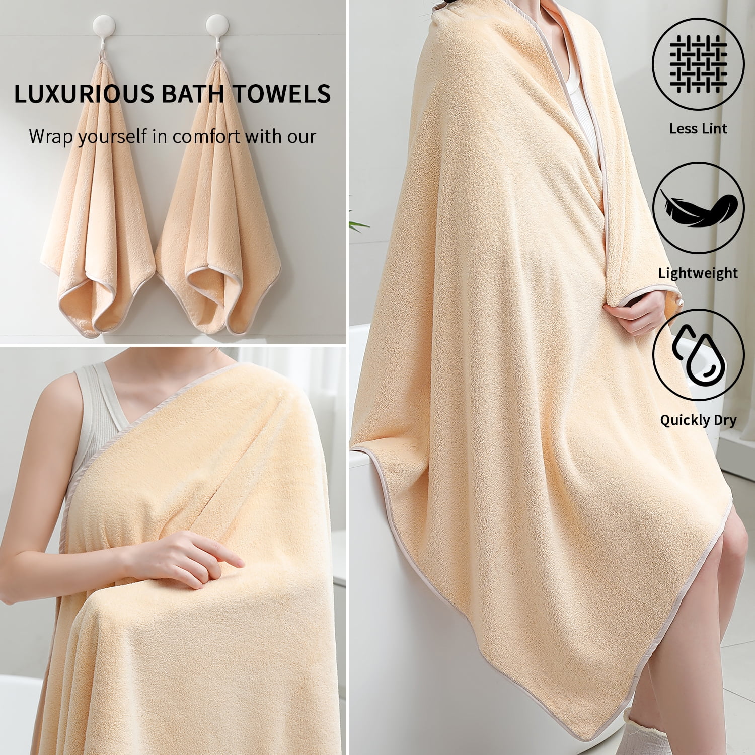 Beartech 6 Pack Bath Towel Set,Microfiber Towel Set,2 Bath Sheet,2 Hand Towel,2 Washcloth,Ultra Soft & Quickly Dry Bathroom Towel Set,Plush Highly Absorbent Shower Towel For Hotel Spa-Apricot