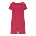 thumbnail image 4 of Sudadera de Color Sólido de las Mujeres, Manga Corta Romper de Ajuste Suelto con Bolsillos Dobles Y Detalle de Costura para el Verano Y los Viajes, Traje de Juego Casual, 4 of 7