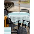 thumbnail image 4 of Outdoor Tablecloth with Umbrella Hole & Zipper, Farmhouse Aqua Striped Square Tablecloth 60x60 Inch, Modern Minimalist Stripes Patio Table Cover Waterproof Table Cloth for Picnic/Party, 4 of 7