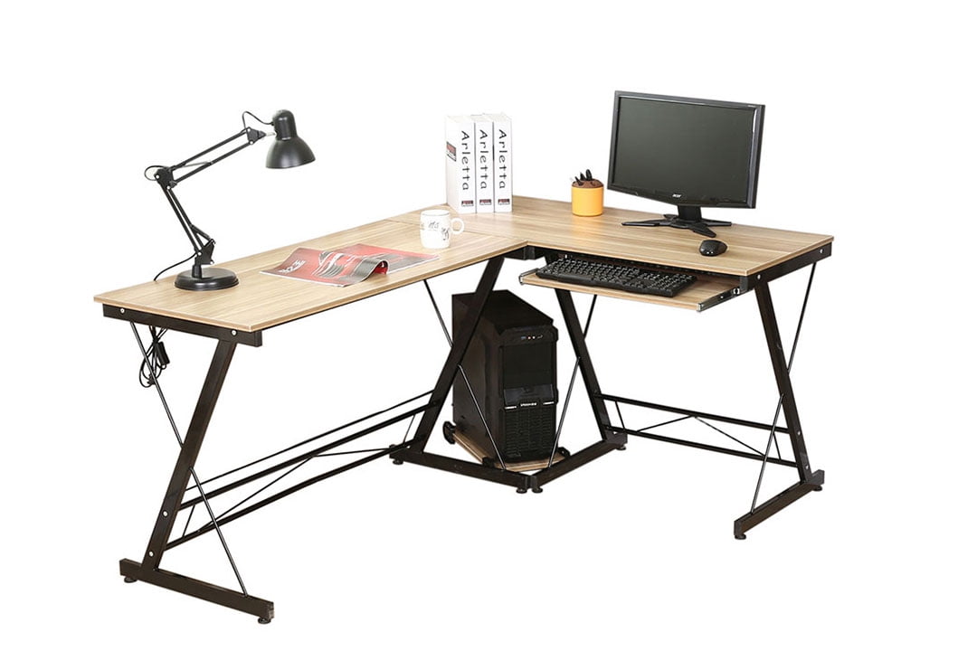 Black with Ebook 62.25 H Computer Desk Corner Workstation Table w/Upper Shelf & Tray & CPU Stand