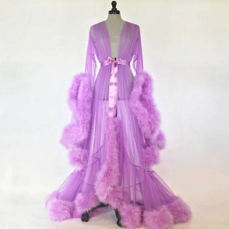Skymirror Women Bath Party Dress See-through Mesh Fluffy Sleeve Pleated  A-line Lace-up Bow Waist Seductive Wedding Night Honeymoon Bathrobe  Nightdress - Walmart.com