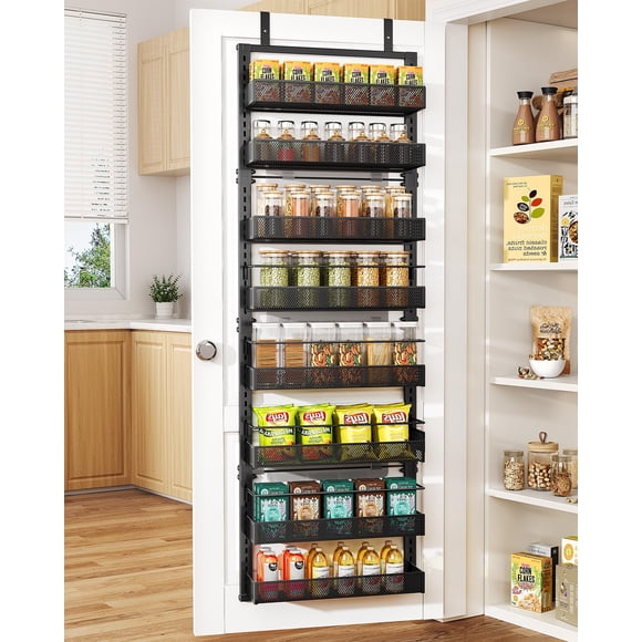 Organizador ajustable de 8 niveles para colgar sobre la puerta SNTD, negro, 44 x 15 x 175 cm