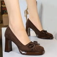 thumbnail image 2 of Women Square Toe High Heels 9CM Sexy Pumps Faux Suede Bowknot Ladies Wedding Shoes for Bride Prom Party, 2 of 7