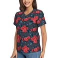thumbnail image 2 of Vsdgher Rose Flowers Women Shirts V Neck Short Sleeve Tops T-Shirt Basic Tees, S to 3XLLarge, 2 of 5