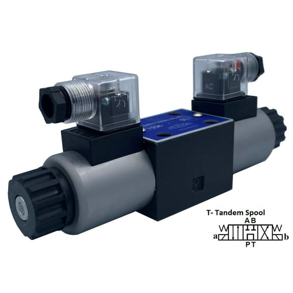 Hydraulic Valve Directional Control Electric Solenoid D03 (NG6) 21 GPM 4560 psi, AC or DC 3 Position… (220VAC, T-A&B to Tank and P Blocked in Center Position)