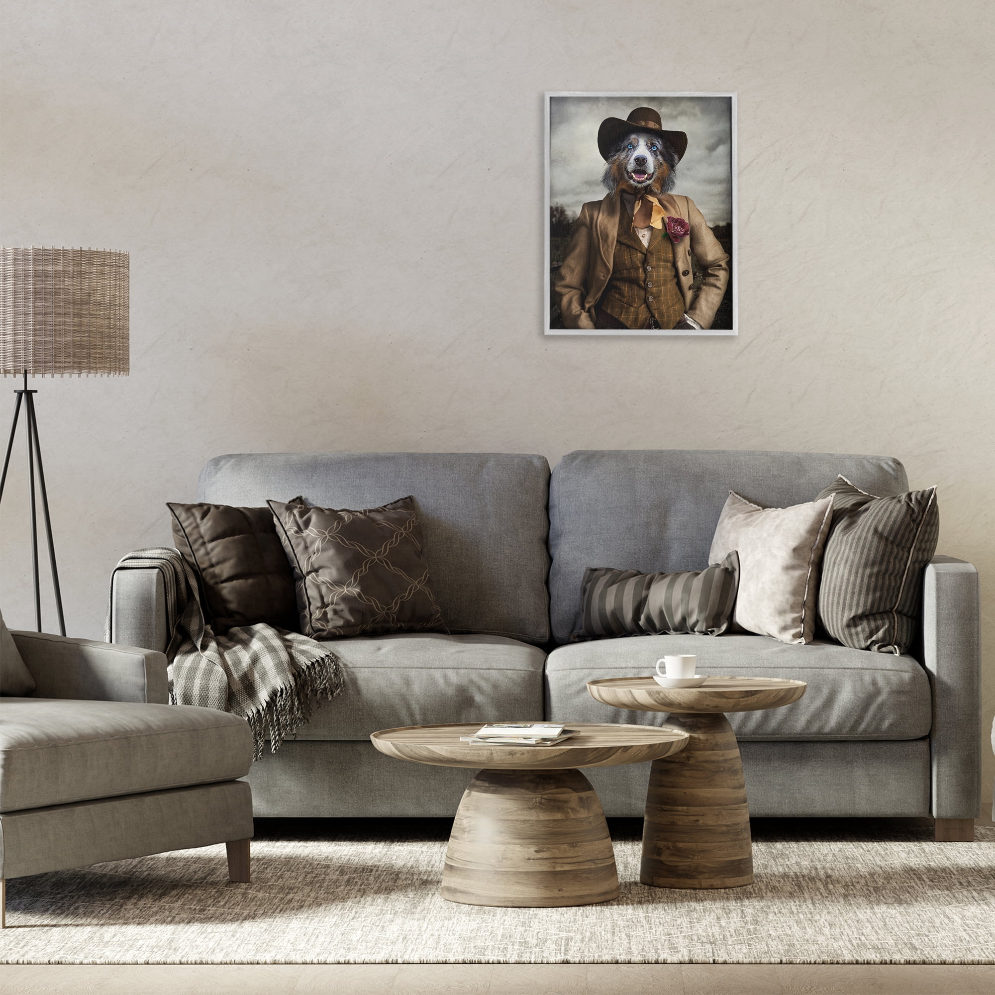 Stupell Industries Colonial Fashion Dog Animals & Insects Painting Gray Framed Art Print Wall Art, 16 x 20