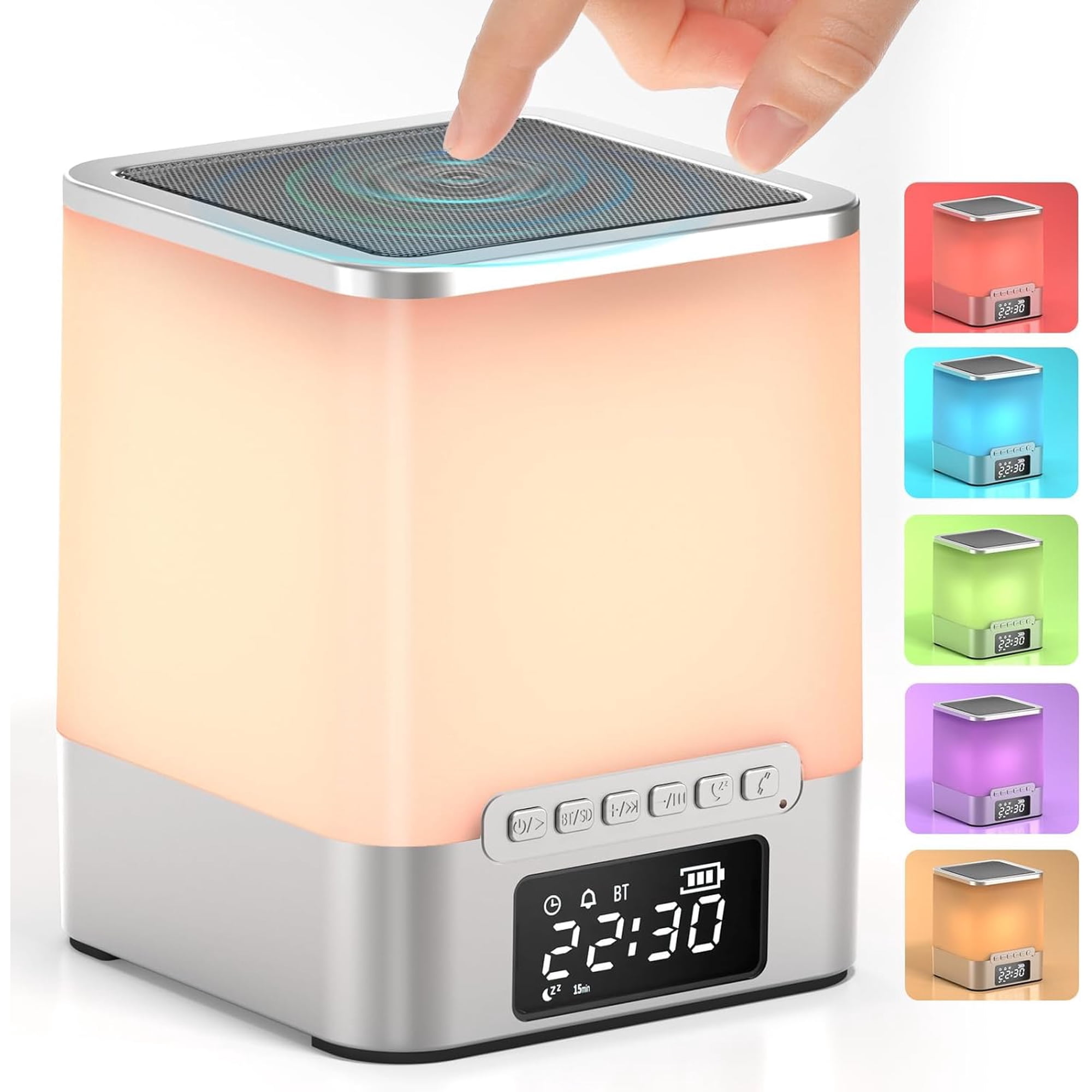 Alarm Clock for Bedroom,RGB Night Light Bluetooth Speaker with Music Rhythms,Wake-up Alarm Clock with Sound and Light,12/24Hr Auto Off Touch Control SD Card