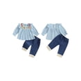 thumbnail image 2 of BemeyourBBs Boho Kids Toddler Baby Girl Spring Fall Summer Denim Outfits Infant Baby Clothes Bohemian Long Sleeve Floral Shirt Tops Tassle Jeans Pants Set, 2 of 9