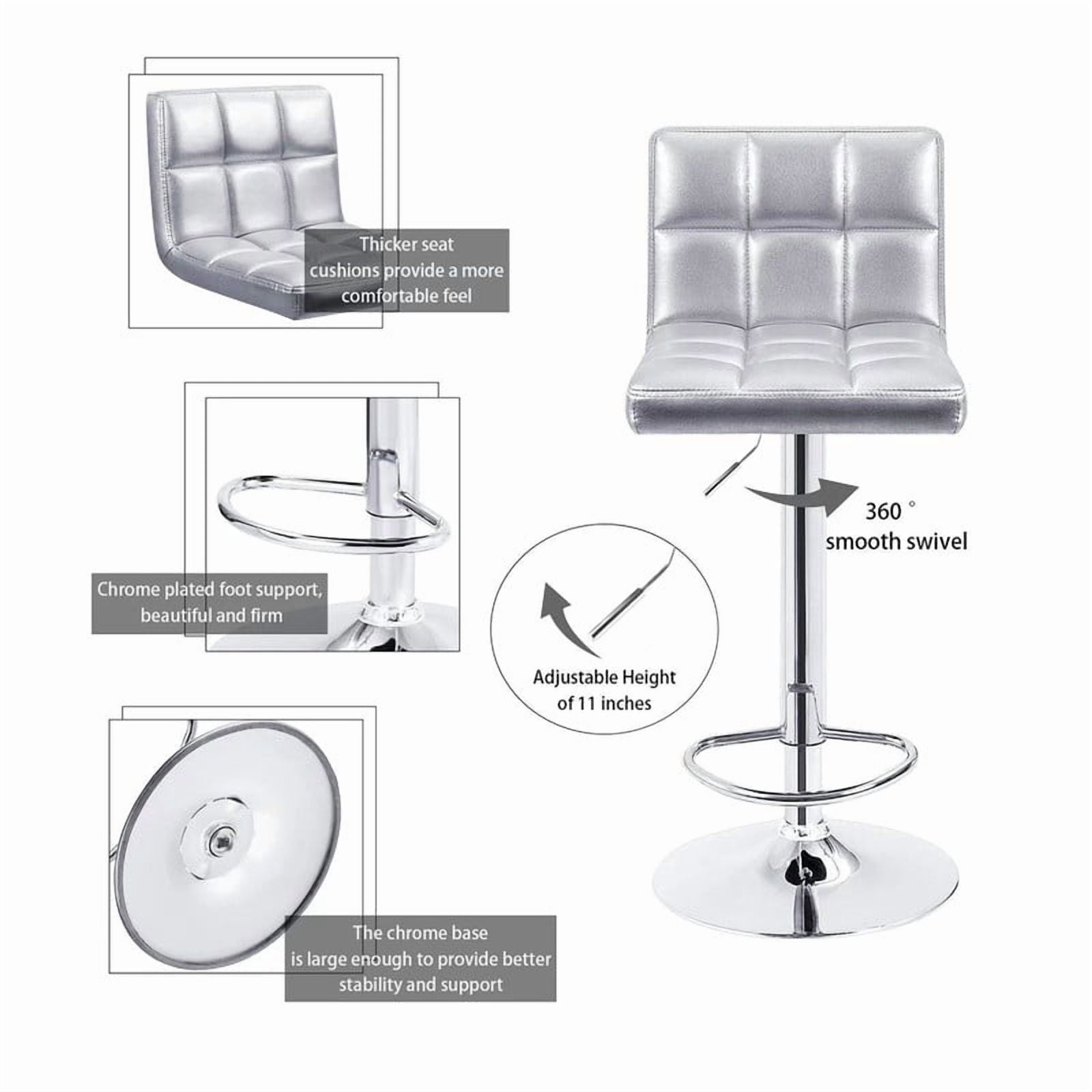 Lacoo Set of 2 Bar Stools Adjustable Swivel Armless Barstools with PU Leather, Sliver