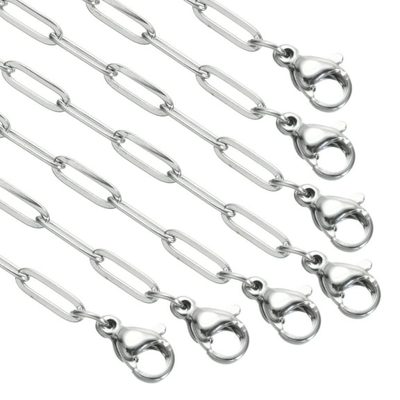 Uxcell 3mm Clip Chain Necklace, 10Pcs 24Inch Thin Flat Stainless Steel Jewelry Charm Chains Necklace with Lobster Clasps for Men Women DIY Jewelry Making Gift, Silver Tone
