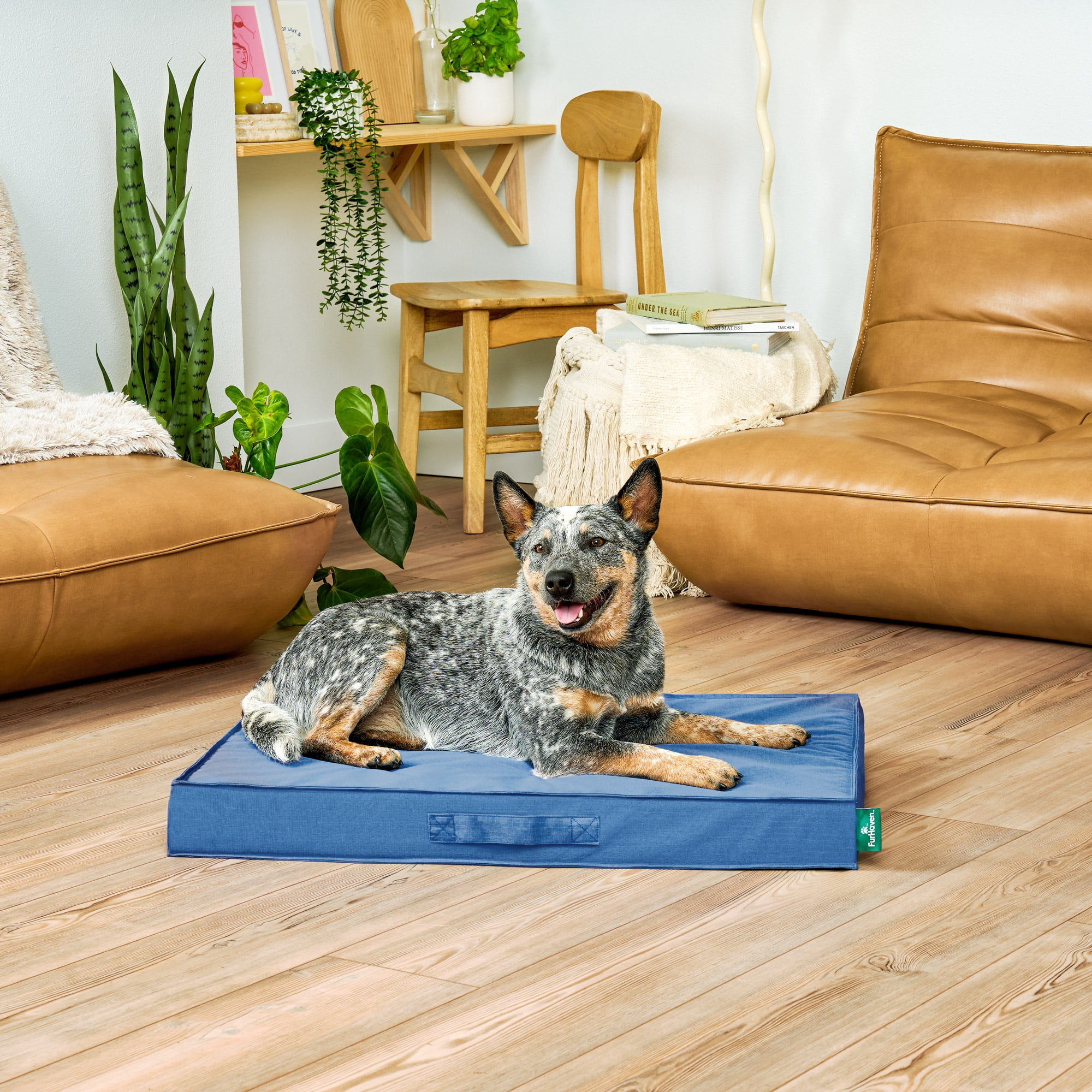 FurHaven Grid Indoor-Outdoor Cooling Memory Foam Deluxe Mattress for Dogs and Cats - Capri Blue, Medium
