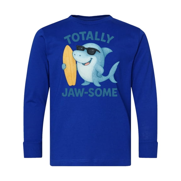 Inktastic Totally Jaw-some Shark with Surfboard and Goggles Long Sleeve Youth T-Shirt
