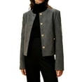 thumbnail image 2 of Roncen Womens Cropped Wool Blazer ​Collarless Button Down Bomber Jacket Business Casual Fall Outfits, 2 of 9